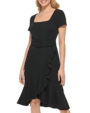 Karl Lagerfeld Paris Belted Scuba Crepe Dress