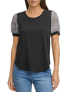 Donna Karan New York Puff Sleeve Mixed Media Top