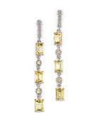 Judith Ripka Triple Baguette Linear Drop Earrings With Canary Crystal