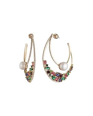 Carolee Multicolored Crystal & Cultured Freshwater Pearl Double Hoop Earrings