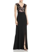 Adrianna Papell Embellished Lace-bodice Gown