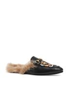 Gucci Men's Princetown Tiger Embroidered Leather And Lamb Fur Slippers