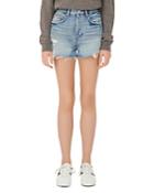 Maje Instinct Distressed Denim Shorts In Light Blue