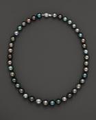 Natural Color Tahitian Pearl And 14k White Gold Strand Necklace, 18