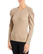 T Tahari Long Puff Sleeve Crewneck Rib Pullover Sweater