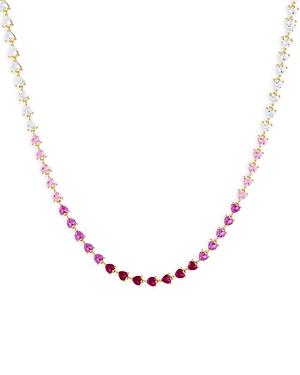 Adinas Jewels Ombre Tennis Necklace In 14k Yellow Gold Plated Sterling Silver, 14-16