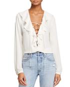 L'academie The Ruffle Boho Lace-up Top
