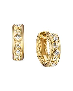 David Yurman 18k Yellow Gold Modern Renaissance Diamond Huggie Hoop Earrings