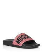 Moschino Women's Glitter Logo Slide Sandals