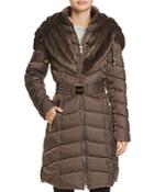 Laundry By Shelli Segal Faux Fur Trim Belted Down Coat
