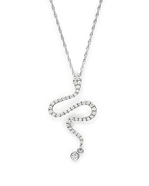Diamond Snake Pendant Necklace In 14k White Gold, .20 Ct. T.w.