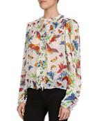 The Kooples Ruffled Butterfly-print Blouse