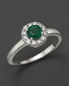 Emerald And Diamond Ring In 14k White Gold