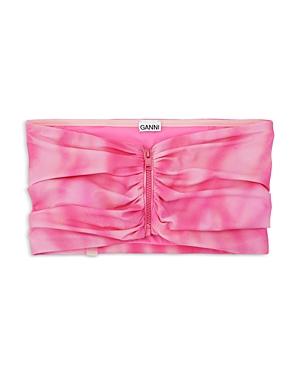 Ganni Printed Zip Front Bandeau Bikini Top