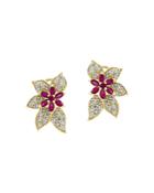 Bloomingdale's Certified Ruby & Diamond Exotic Flower Earrings In 14k Yellow Gold - 100% Exclusive