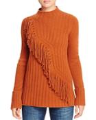 Marled Mock Neck Fringe Sweater