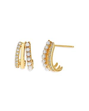 Rachel Reid 14k Yellow Gold Freshwater Pearl & Diamond J Hoop Earrings