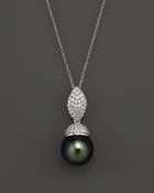 Cultured Tahitian Pearl And Diamond Pendant Necklace In 14k White Gold, 18