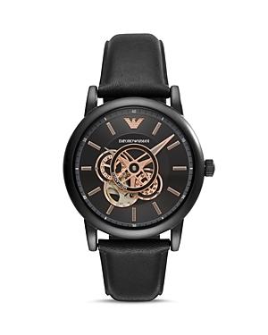 Armani Automatic Black Leather Strap Watch, 43mm