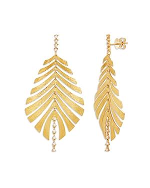 Hueb 18k Yellow Gold Bahia Diamond Leaf Frond Drop Earrings