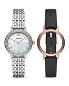 Emporio Armani Mother-of-pearl Watch, 32mm With Leather Strap Gift Set