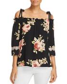 Status By Chenault Floral Print Cold-shoulder Top