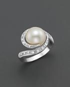 Freshwater Pearl Ring With Diamonds, 10-11mm