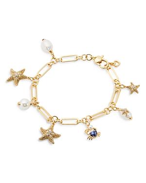 Kate Spade New York Sea Star Cubic Zirconia, Cultured Freshwater Pearl & Faux Pearl Starfish Charm Bracelet In Gold-tone