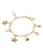 Kate Spade New York Sea Star Cubic Zirconia, Cultured Freshwater Pearl & Faux Pearl Starfish Charm Bracelet In Gold-tone