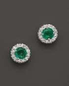 Emerald And Diamond Stud Earrings In 14k White Gold - 100% Exclusive