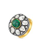 Amrapali Jewels Sterling Silver & 14k Bonded Gold Maharani Emerald And Diamond Ring