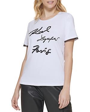 Karl Lagerfeld Paris Mesh Trim Logo Tee