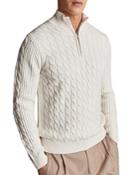 Reiss Dewi Cable Knit Regular Fit Quarter Zip Mock Neck Sweater