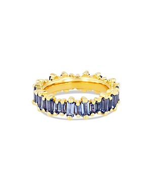 Suzanne Kalan 18k Yellow Gold Fireworks Blue Sapphire Baguette Asymmetrical Band