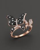 Black And White Diamond Butterfly Statement Ring In 14k Rose Gold