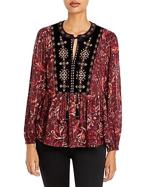 Daniel Rainn Embroidered Velvet Bib Top