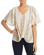 Status By Chenault Printed Knot-front Top