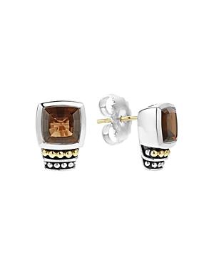 Lagos 18k Gold And Sterling Silver Caviar Color Smoky Quartz Stud Earrings