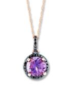 Amethyst With Black Diamond Halo Pendant Necklace In 14k Rose Gold, 18