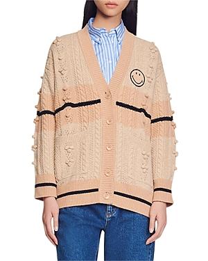 Sandro Simon Smiley Patch Color Blocked Cardigan