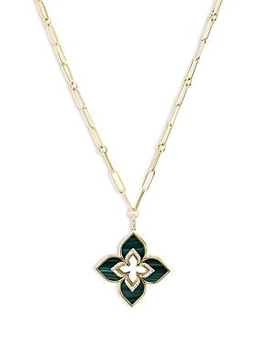 Roberto Coin 18k Yellow Gold Venetian Princess Malachite & Diamond Flower Pendant Necklace, 33