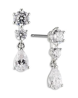 Nadri Prima Round & Pear Shape Cubic Zirconia Drop Earrings In Rhodium Plated