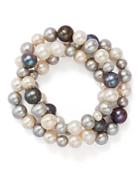 Bloomingdale's Dyed & White Cultured Freshwater Pearl Three Row Stretch Bracelet - 100% Exclusive