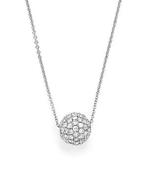Diamond Pave Roller Ball Pendant Necklace In 18k White Gold, 1.15 Ct. T.w.