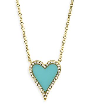Moon & Meadow 14k Yellow Gold Turquoise & Diamond Heart Pendant Necklace, 18 - 100% Exclusive