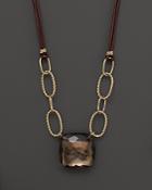 14k Yellow Gold Twist Link Smoky Quartz And Leather Necklace, 18