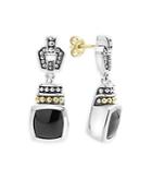 Lagos 18k Gold And Sterling Silver Caviar Color Onyx Drop Earrings