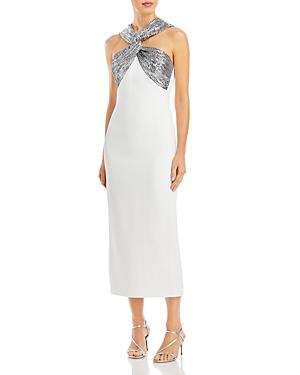 David Koma Twisted Sequin Bodice Midi Dress