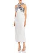 David Koma Twisted Sequin Bodice Midi Dress