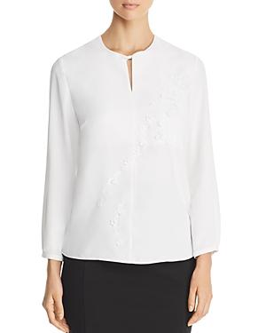 Misook Floral-embroidered Keyhole Blouse